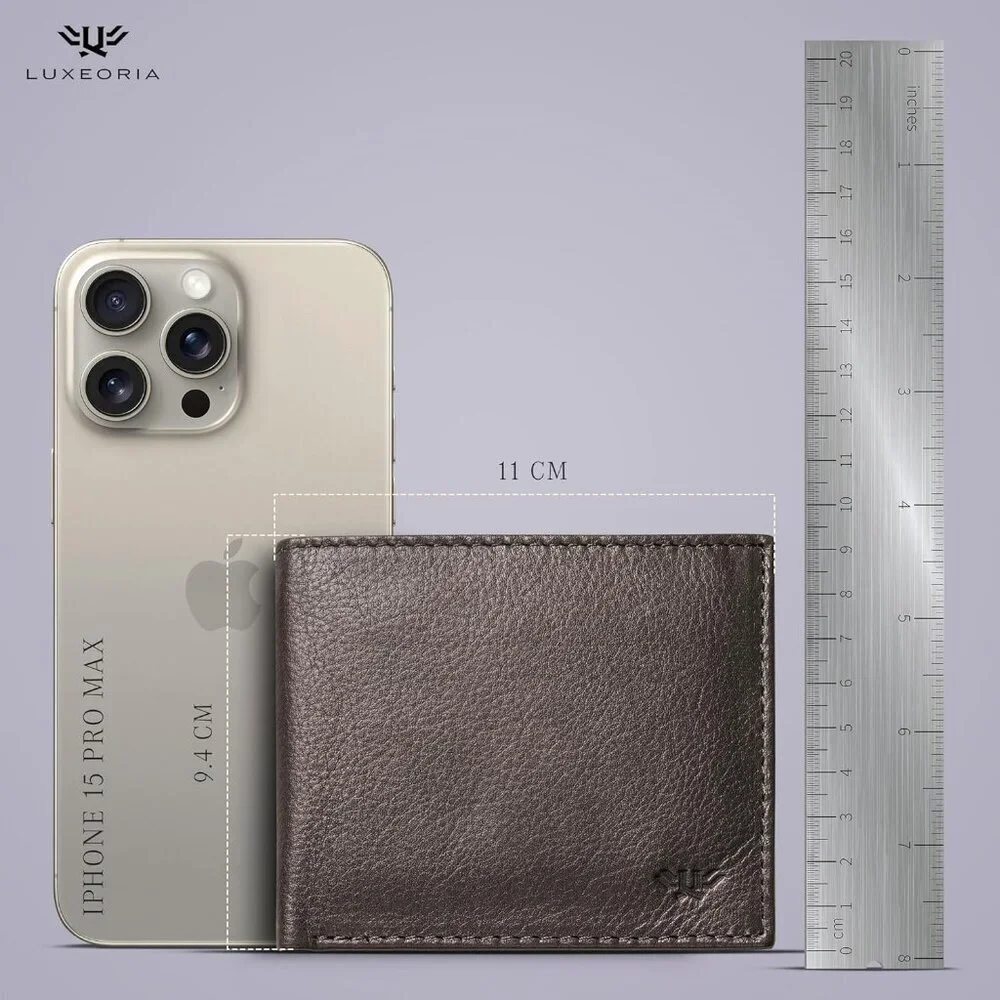 Men's Fashion Genuine Leather Bifold Chocolate Wallet Card Stylish Blocking